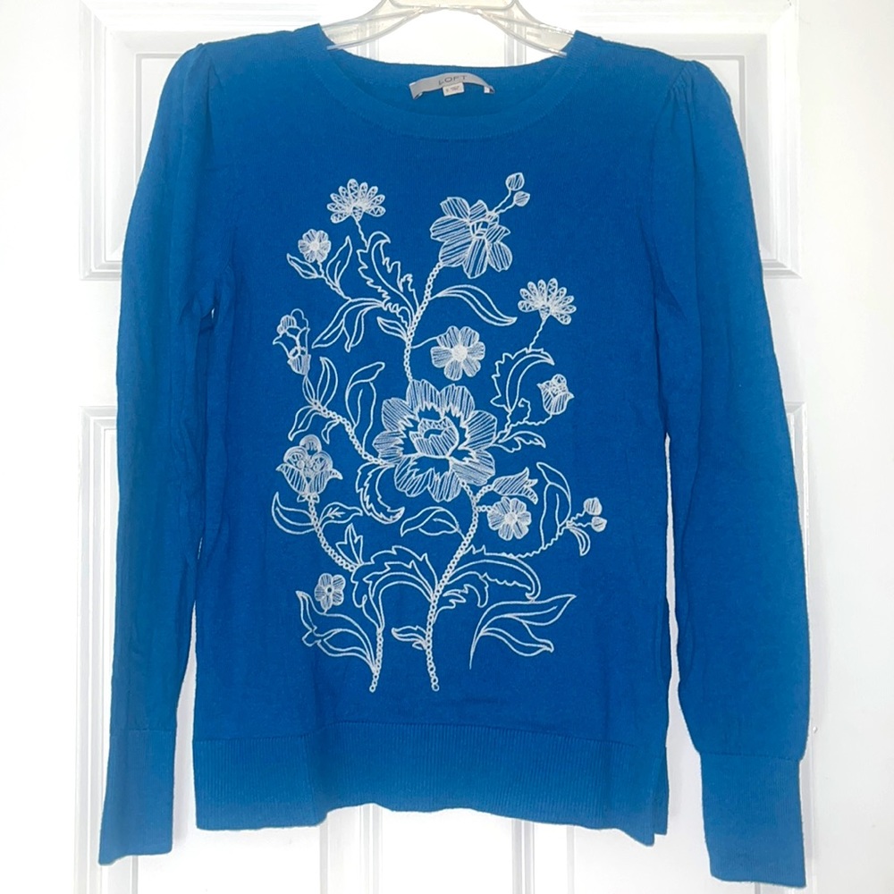 Loft Blue Embroidered Sweater